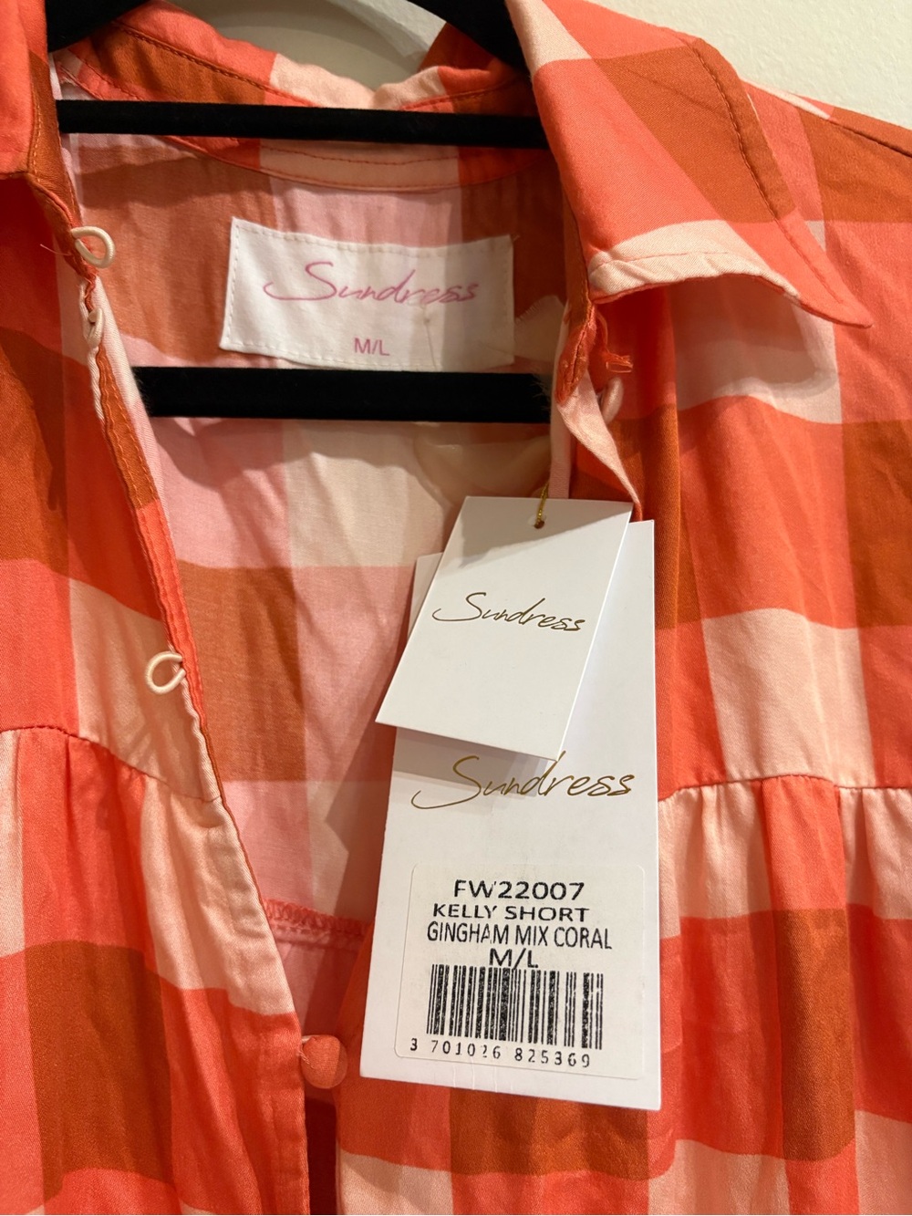 SUNDRESS Kelly Short Modal Mini Dress Plaid Gingham Coral NWT M/L - Picture 6 of 7